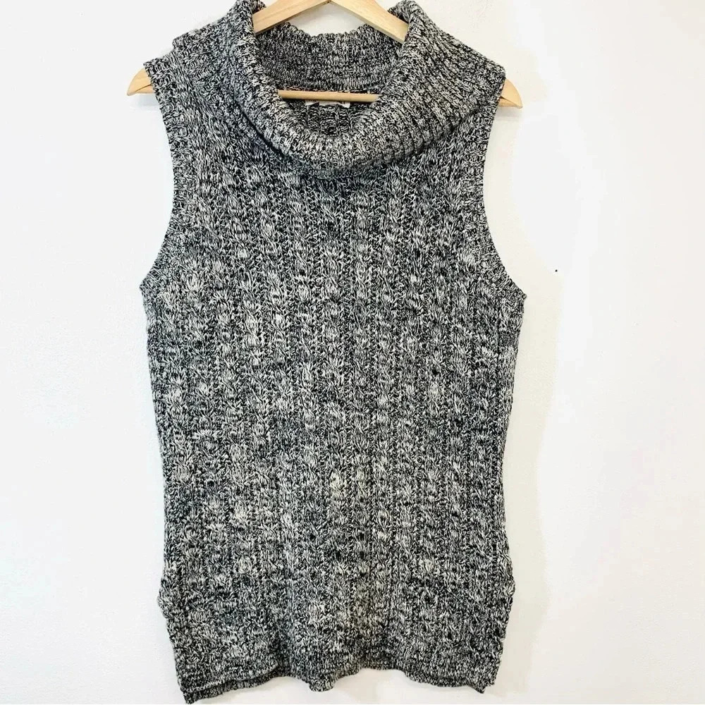 Artisan NY Cowl Neck Sweater Woman Medium  Cable Knit Sleeveless Tunic Cotton‎